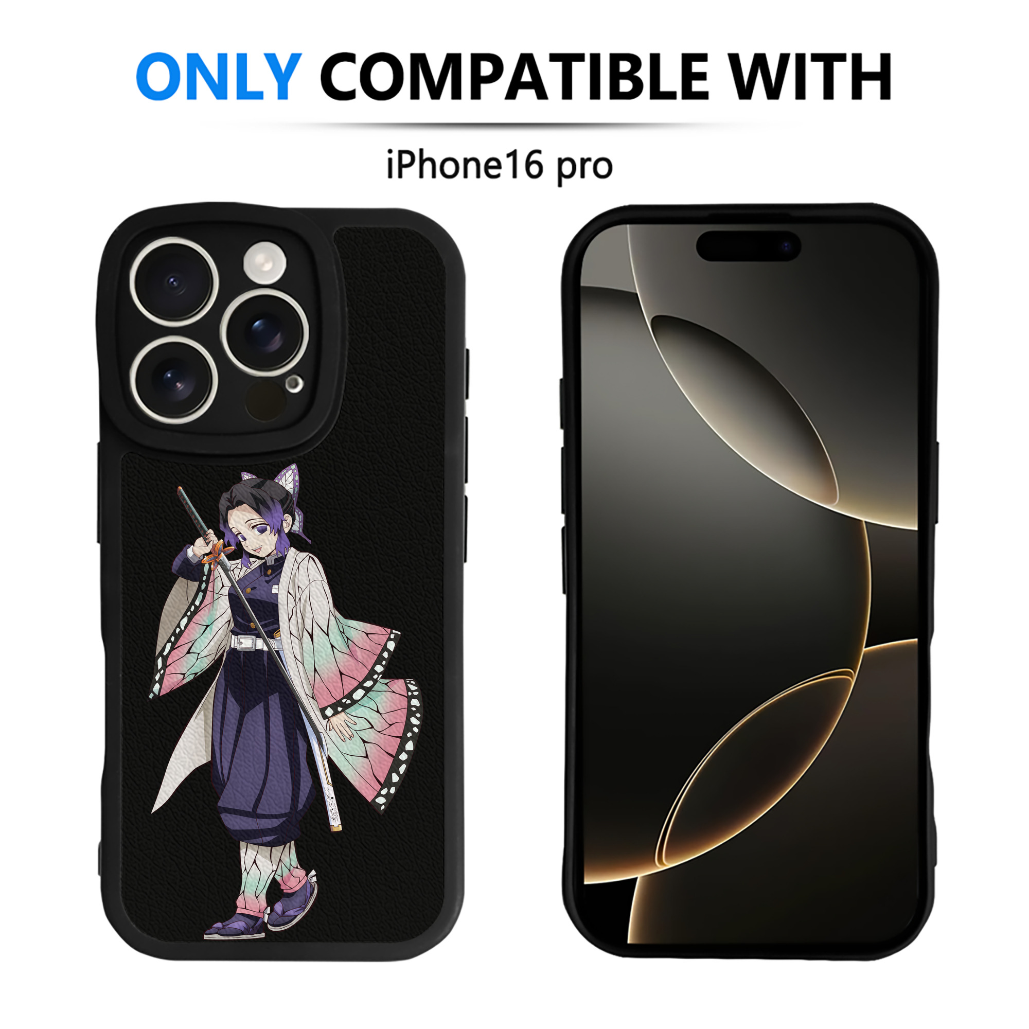 （画像用） 鬼滅の刃（きめつのやいば）蟲柱-胡蝶 しのぶ／こちょう しのぶ Kochou Shinobu 【iPhone 16シリーズ対応】シリコンスマホケース（レザー調） 材質：シリコン